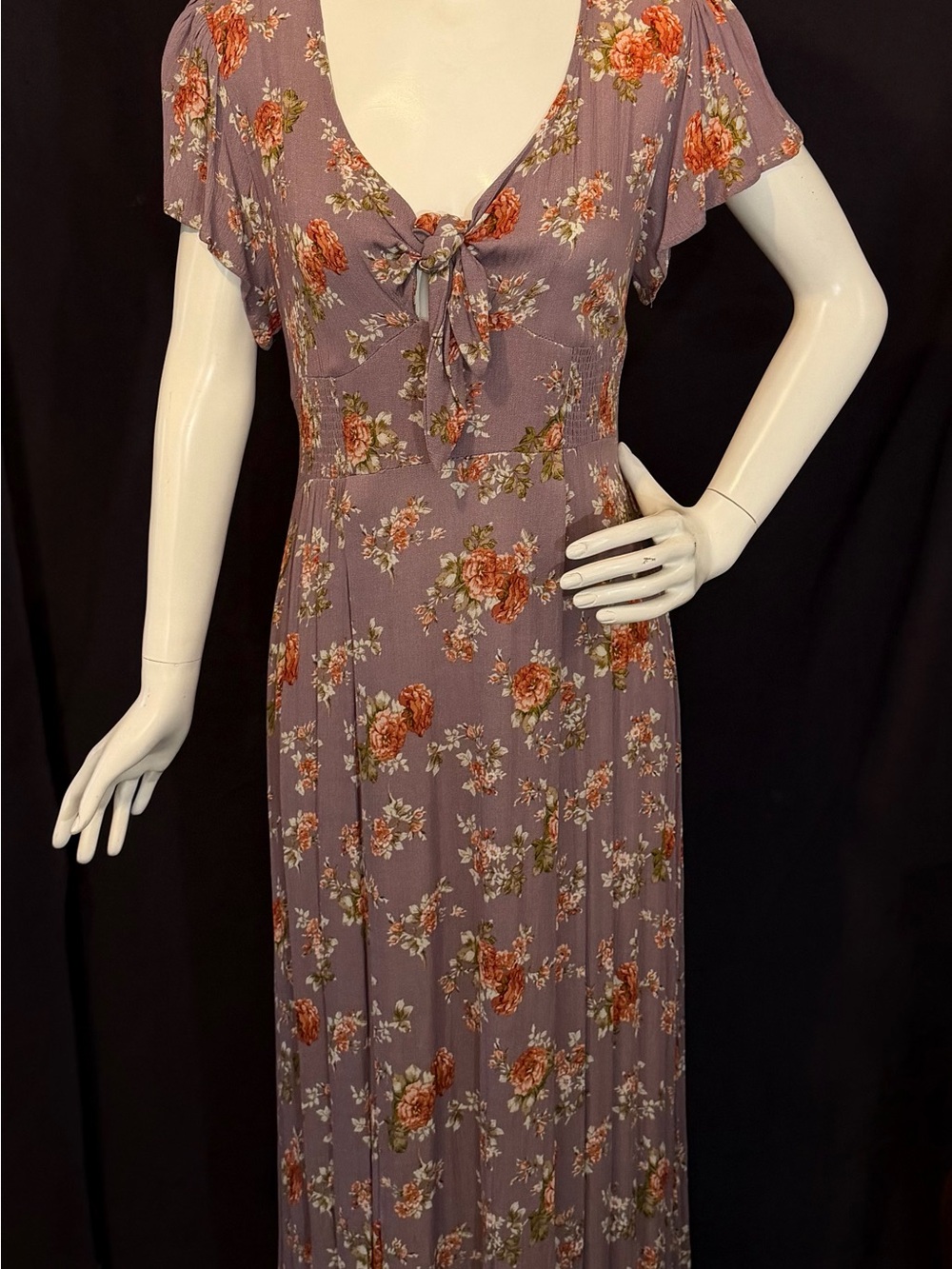 Blush Lavender Maxi Dress with Rust Floral Print